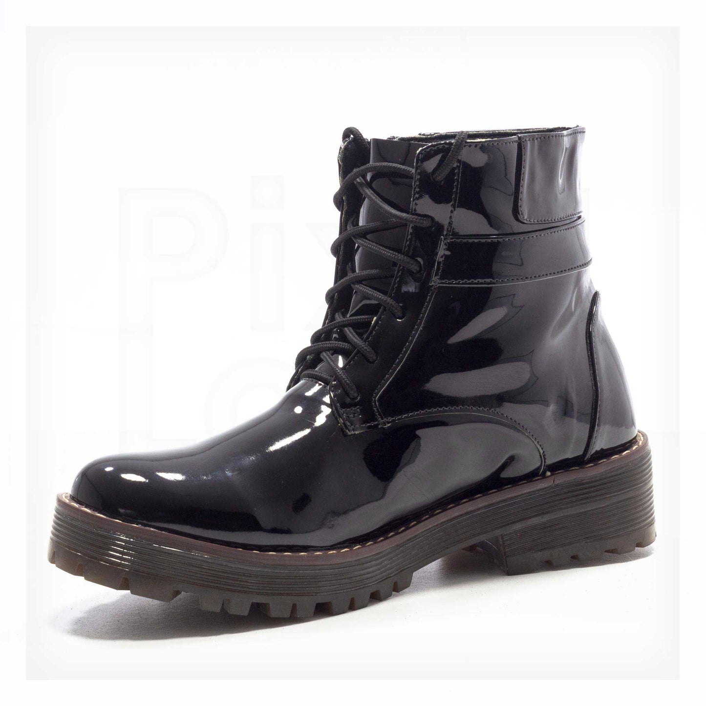 Ale Aguilar Patent Lace-Up Lug-Sole Combat Boots Curated by Machine