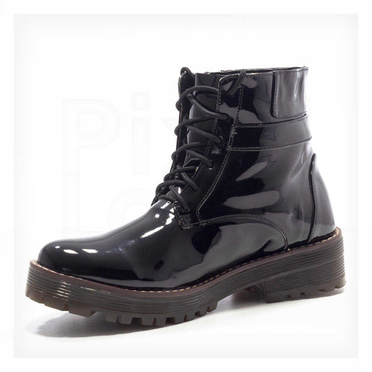 Ale Aguilar Patent Lace-Up Lug-Sole Combat Boots Curated by Machine