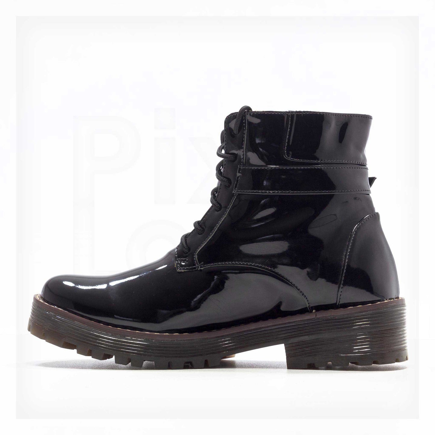 Ale Aguilar Patent Lace-Up Lug-Sole Combat Boots Curated by Machine