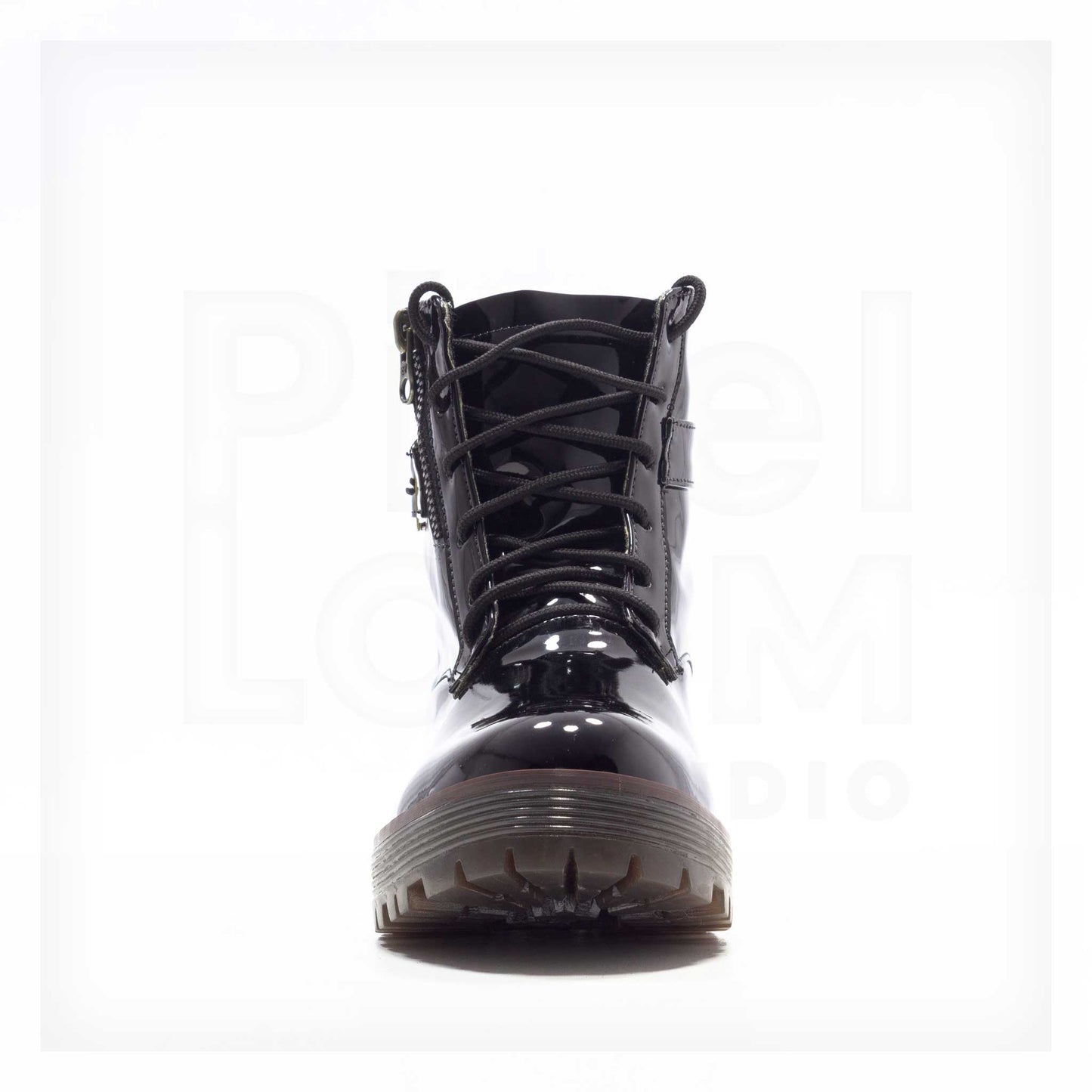 Ale Aguilar Patent Lace-Up Lug-Sole Combat Boots Curated by Machine