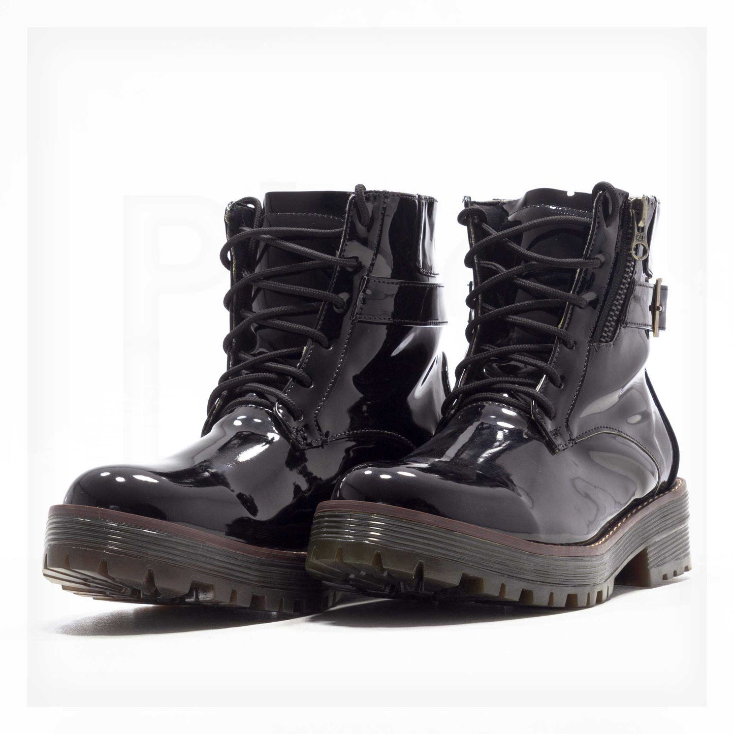 Ale Aguilar Patent Lace-Up Lug-Sole Combat Boots Curated by Machine