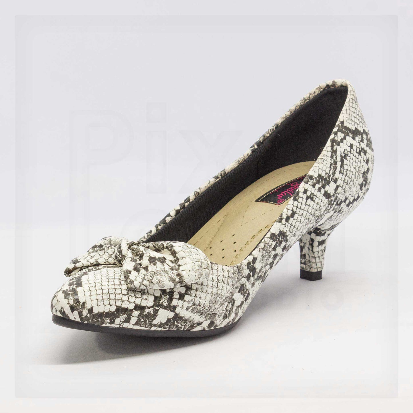 Ale Aguilar Snakeskin-Print Bow Kitten Heels Curated by Machine