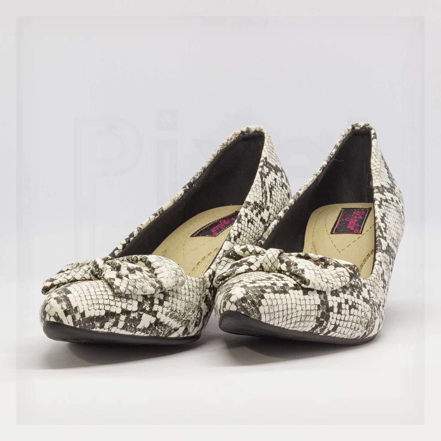 Ale Aguilar Snakeskin-Print Bow Kitten Heels Curated by Machine