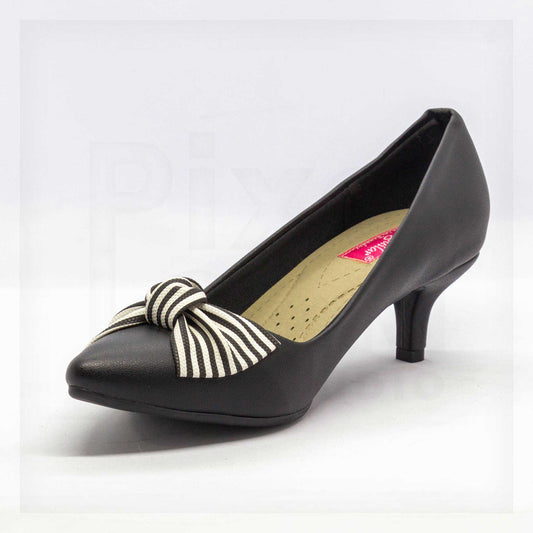 Ale Aguilar Striped-Bow Pointed Kitten Heels Curated by Machine