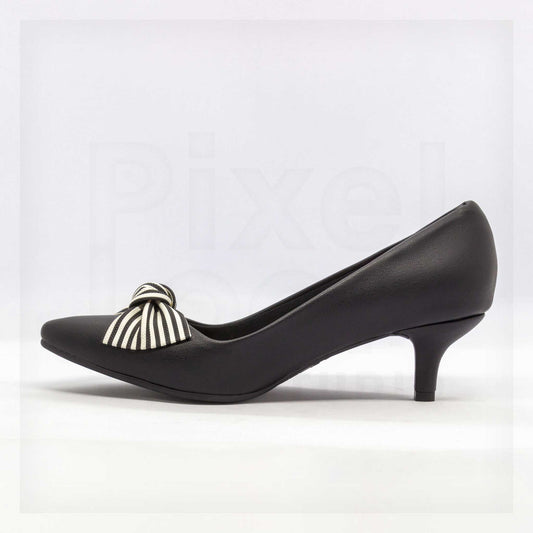 Ale Aguilar Striped-Bow Pointed Kitten Heels Curated by Machine