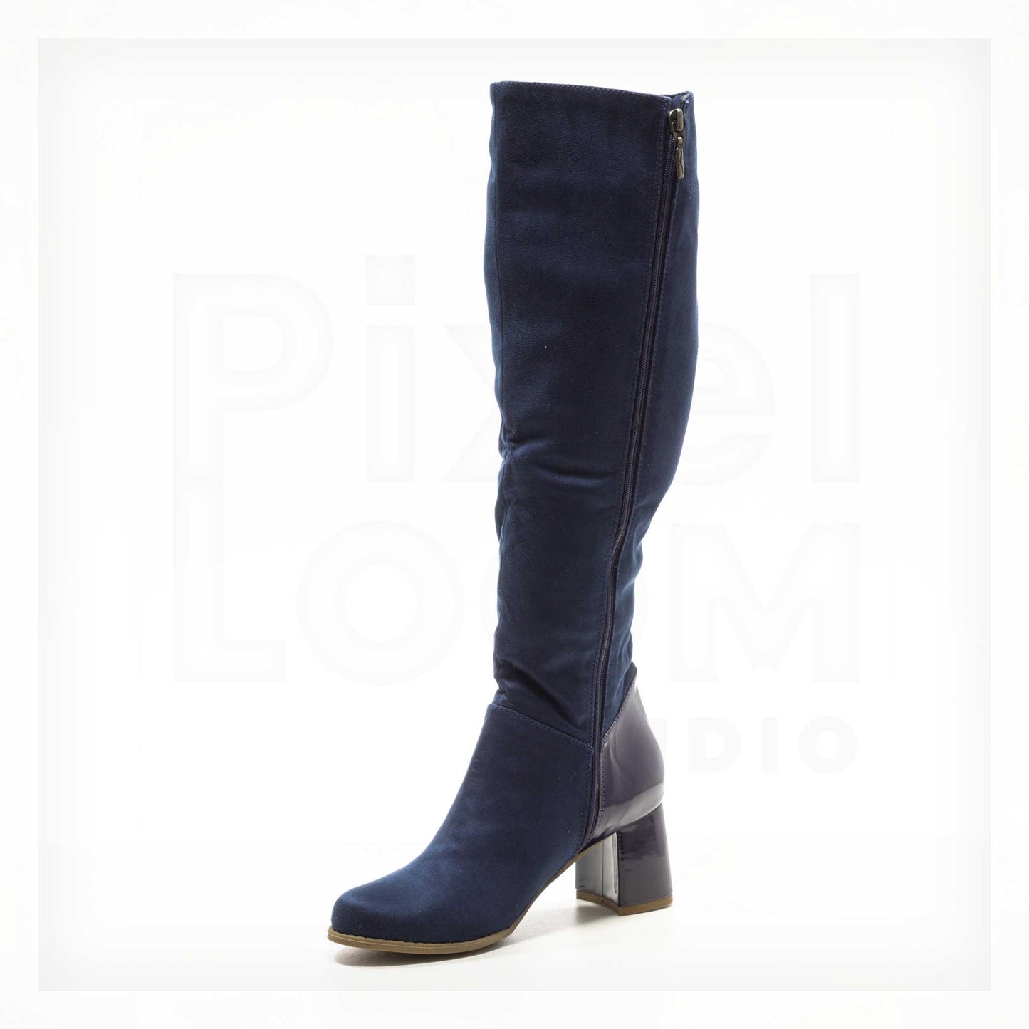 Ale Aguilar Mixed-Media Knee-High Block Heel Boots Curated by Machine