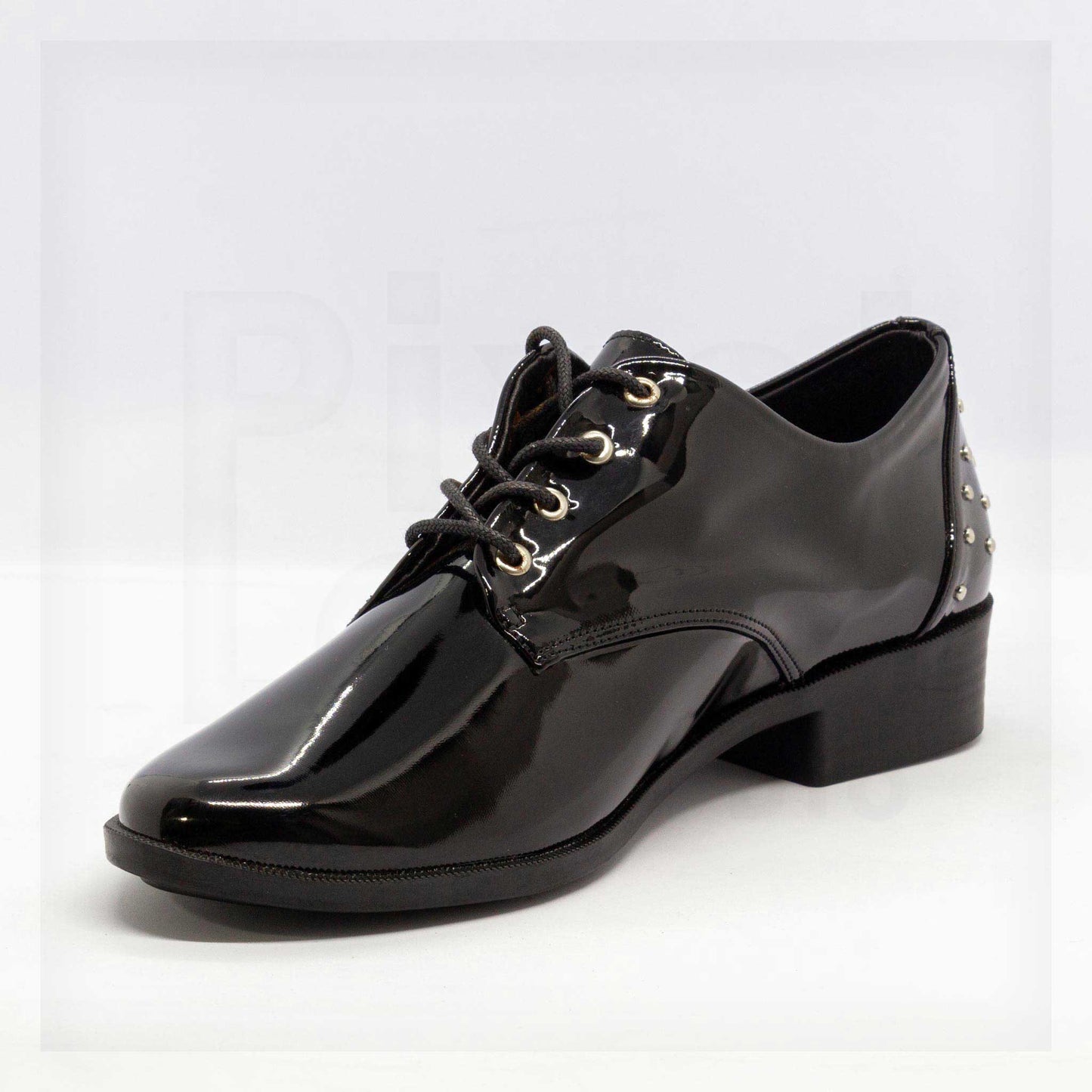 Ale Aguilar Studded Patent Leather-Look Oxfords Curated by Machine