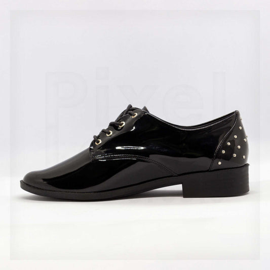 Ale Aguilar Studded Patent Leather-Look Oxfords Curated by Machine