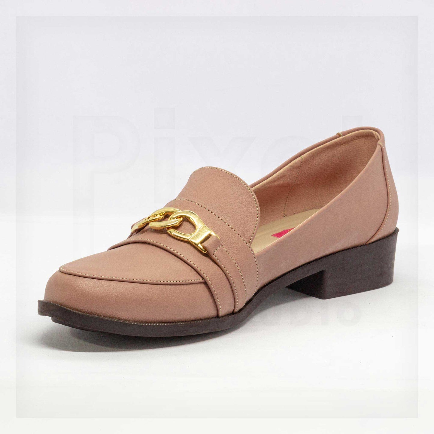 Ale Aguilar Chain-Link Block Heel Loafers in Beige Curated by Machine