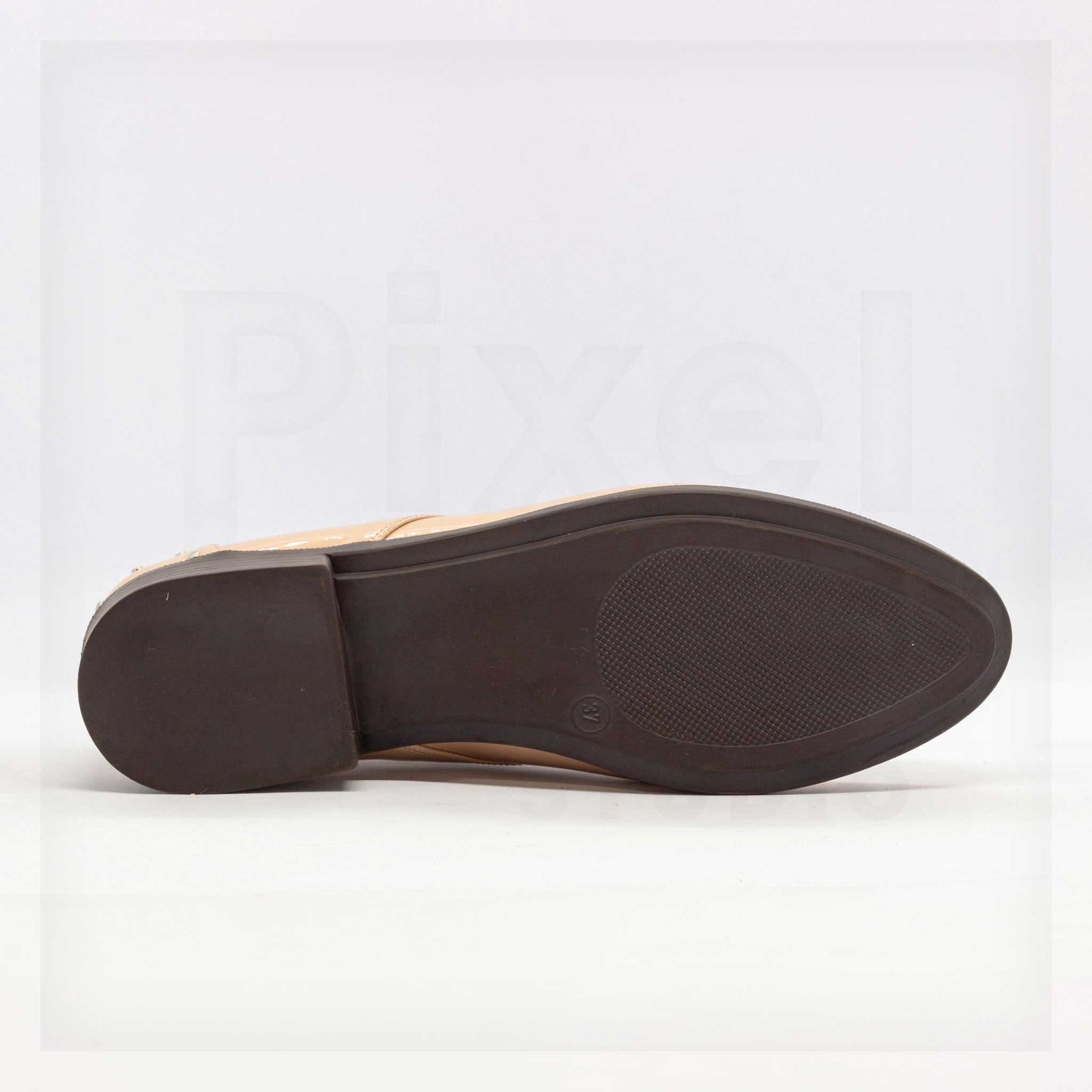 Ale Aguilar Studded Patent Leather-Look Oxfords in Beige Curated by Machine