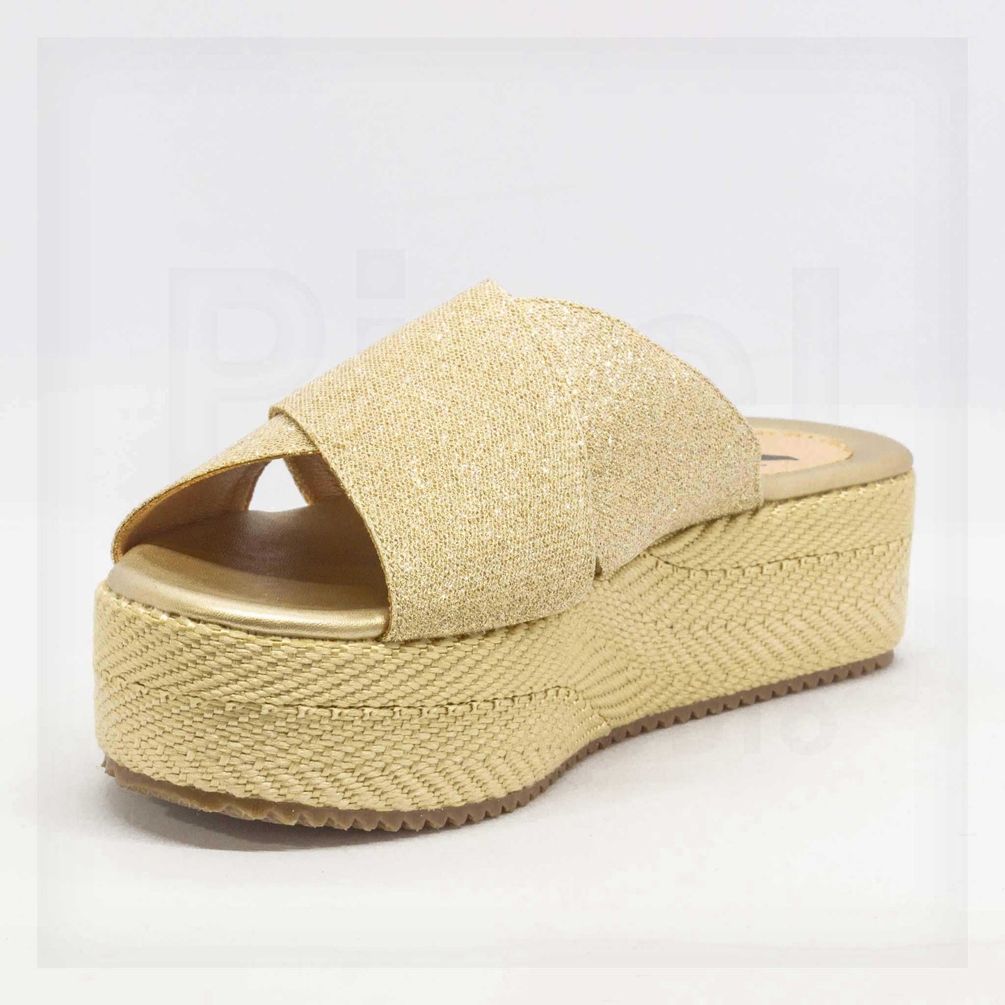 Shoes Betsy Glitter Cross-Strap Platform Espadrille Slides Curated by Machine