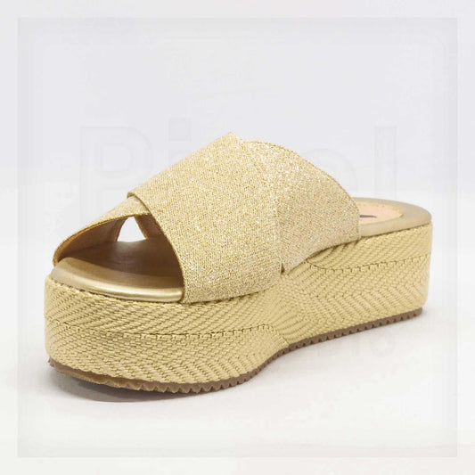 Shoes Betsy Glitter Cross-Strap Platform Espadrille Slides Curated by Machine