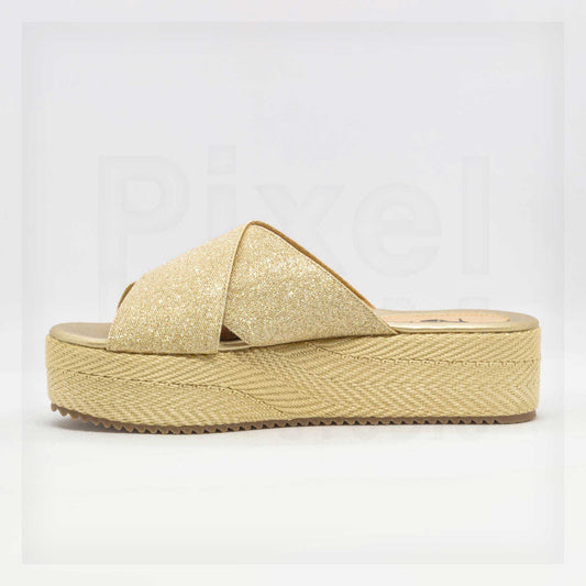 Shoes Betsy Glitter Cross-Strap Platform Espadrille Slides Curated by Machine