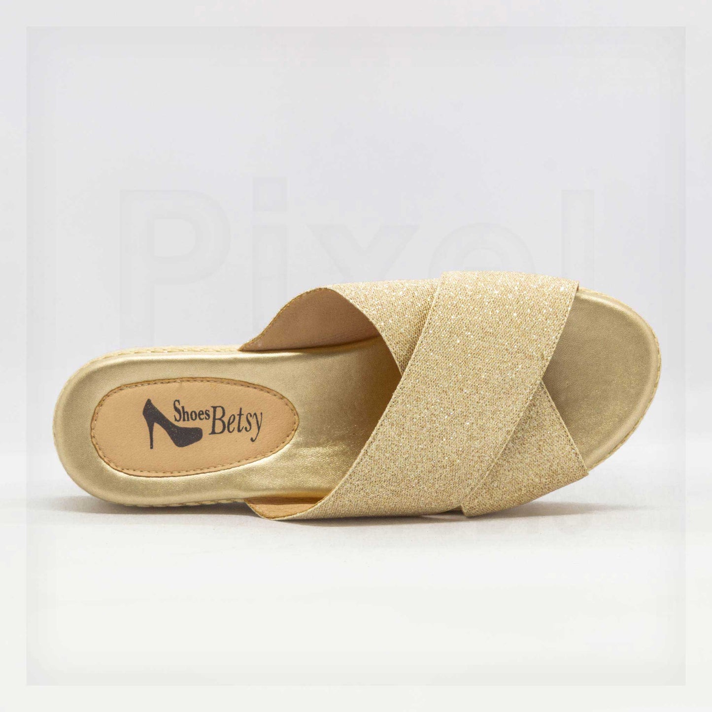 Shoes Betsy Glitter Cross-Strap Platform Espadrille Slides Curated by Machine