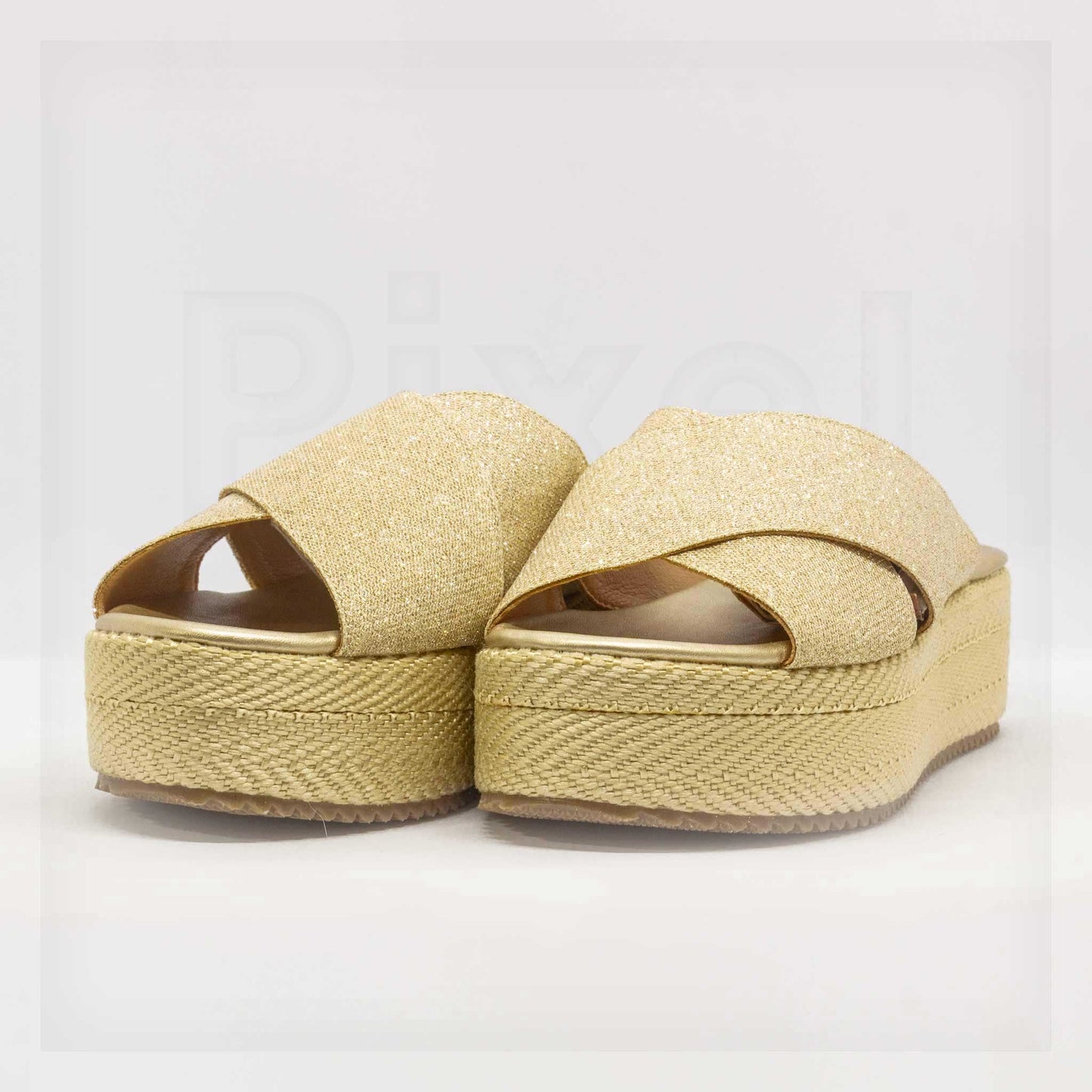 Shoes Betsy Glitter Cross-Strap Platform Espadrille Slides Curated by Machine