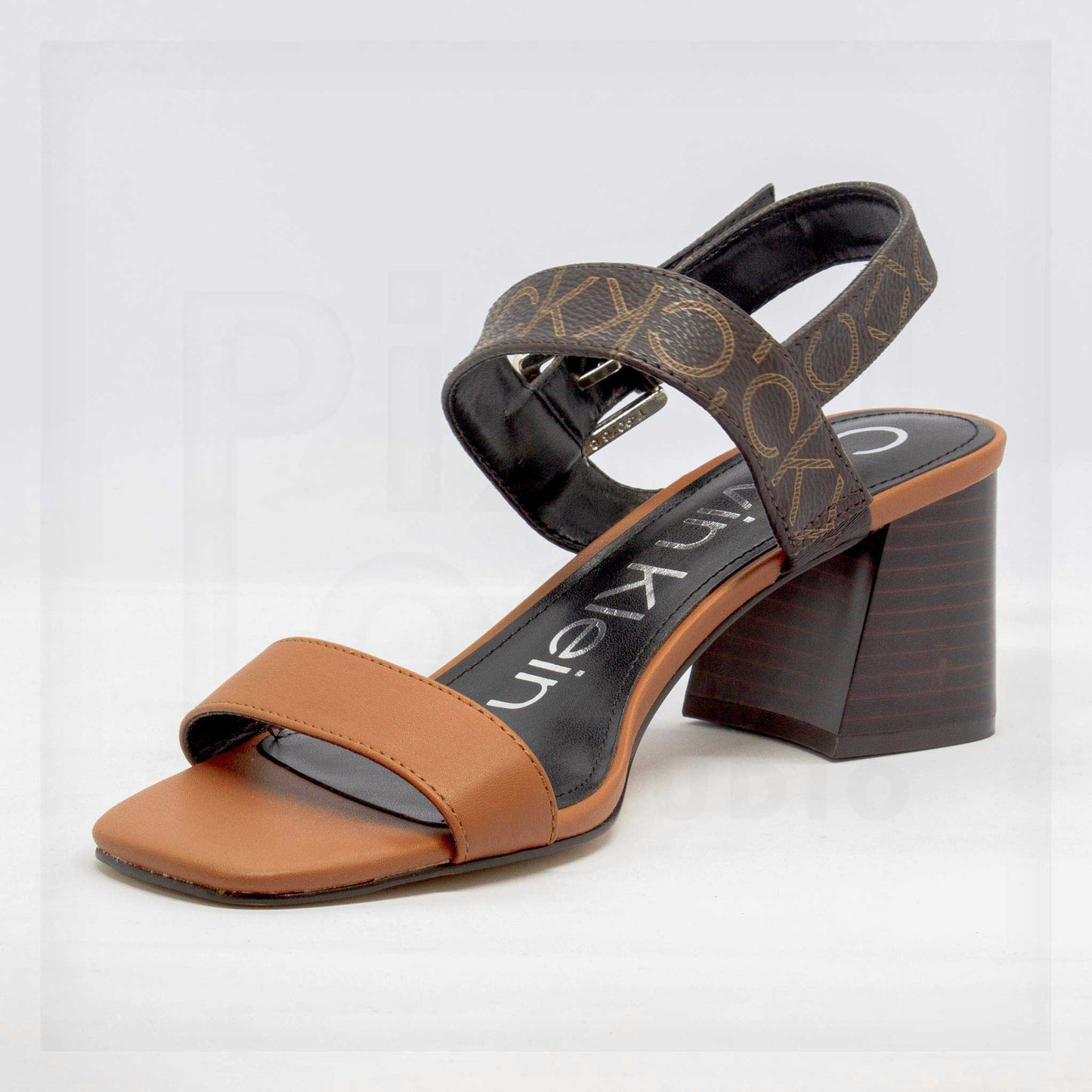 Calvin Klein Maggie Women's Brown Logo Block Heel Sandals