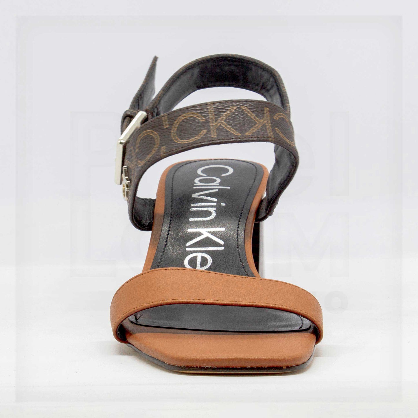 Calvin Klein Maggie Women's Brown Logo Block Heel Sandals