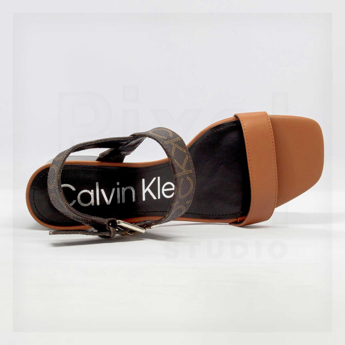 Calvin Klein Maggie Women's Brown Logo Block Heel Sandals