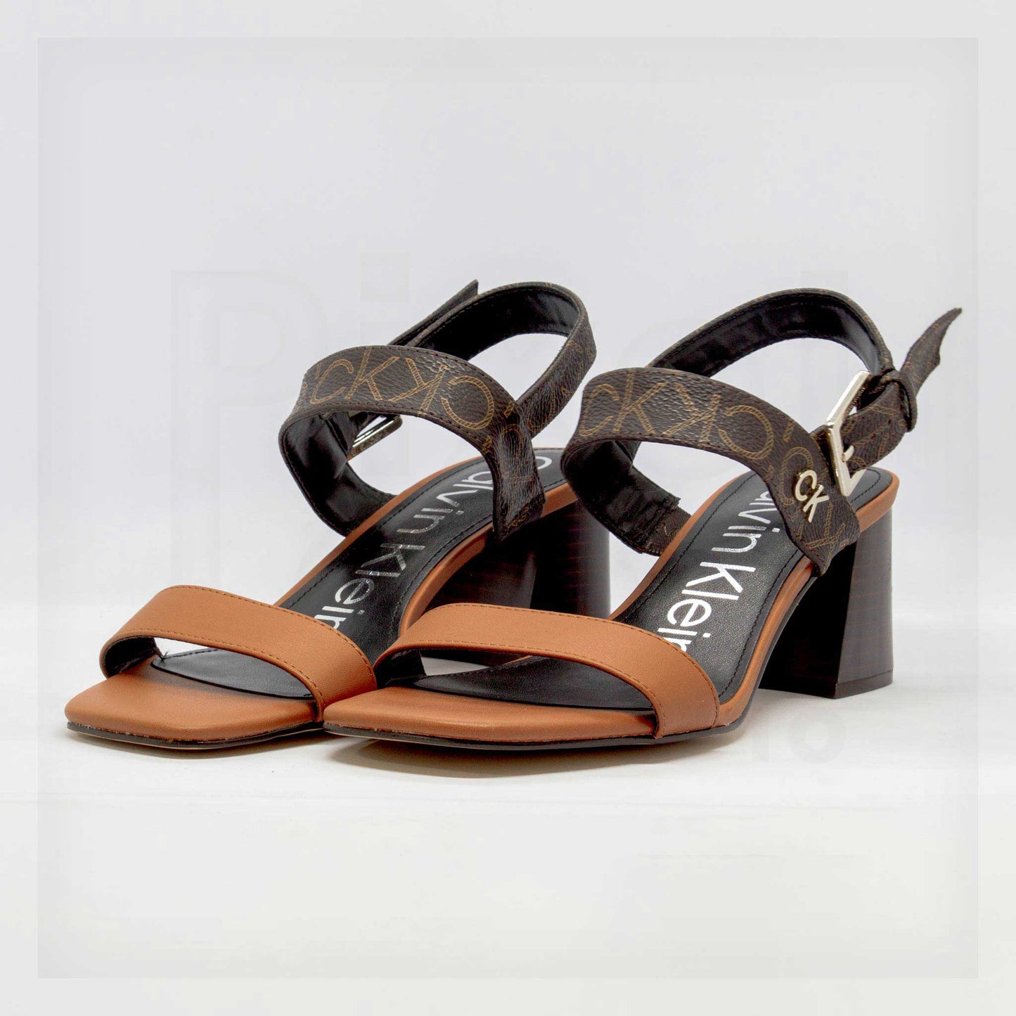 Calvin Klein Maggie Women's Brown Logo Block Heel Sandals