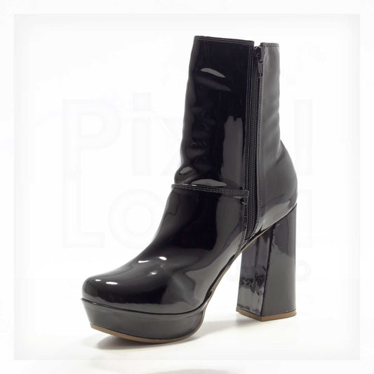 Luani Shoes Patent Platform Block Heel Ankle Boots Curated by Machine