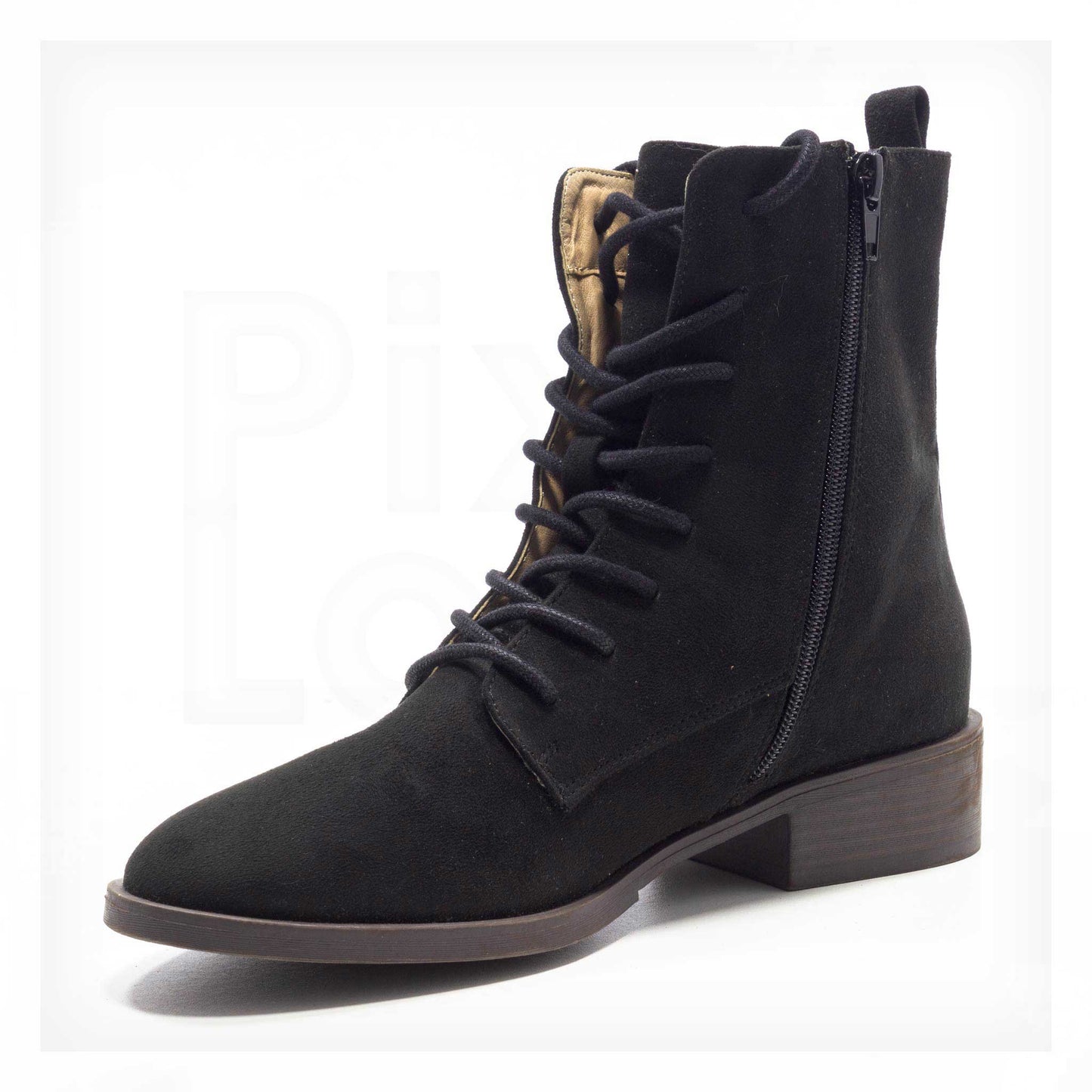 Machine Lace-Up Faux-Suede Side-Zip Combat Boots