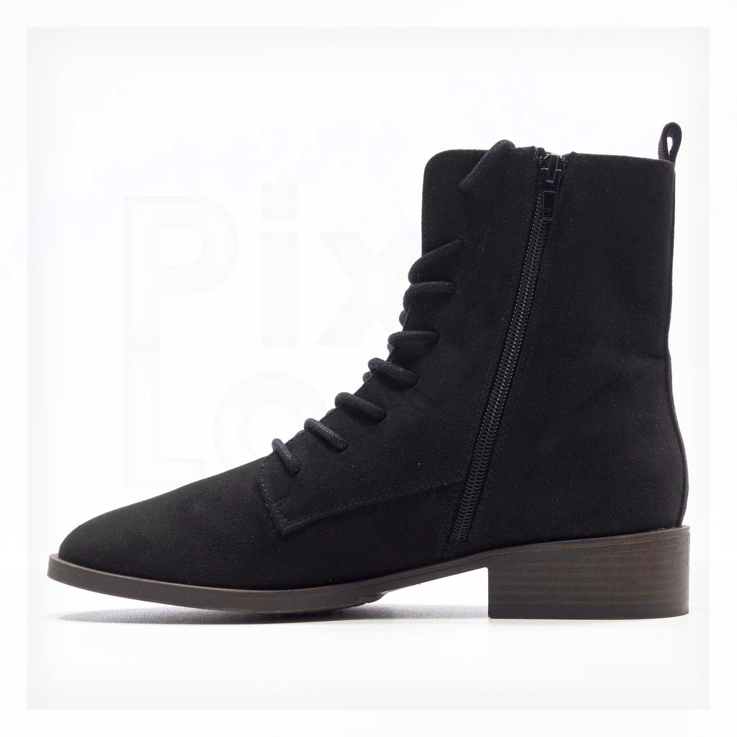 Machine Lace-Up Faux-Suede Side-Zip Combat Boots