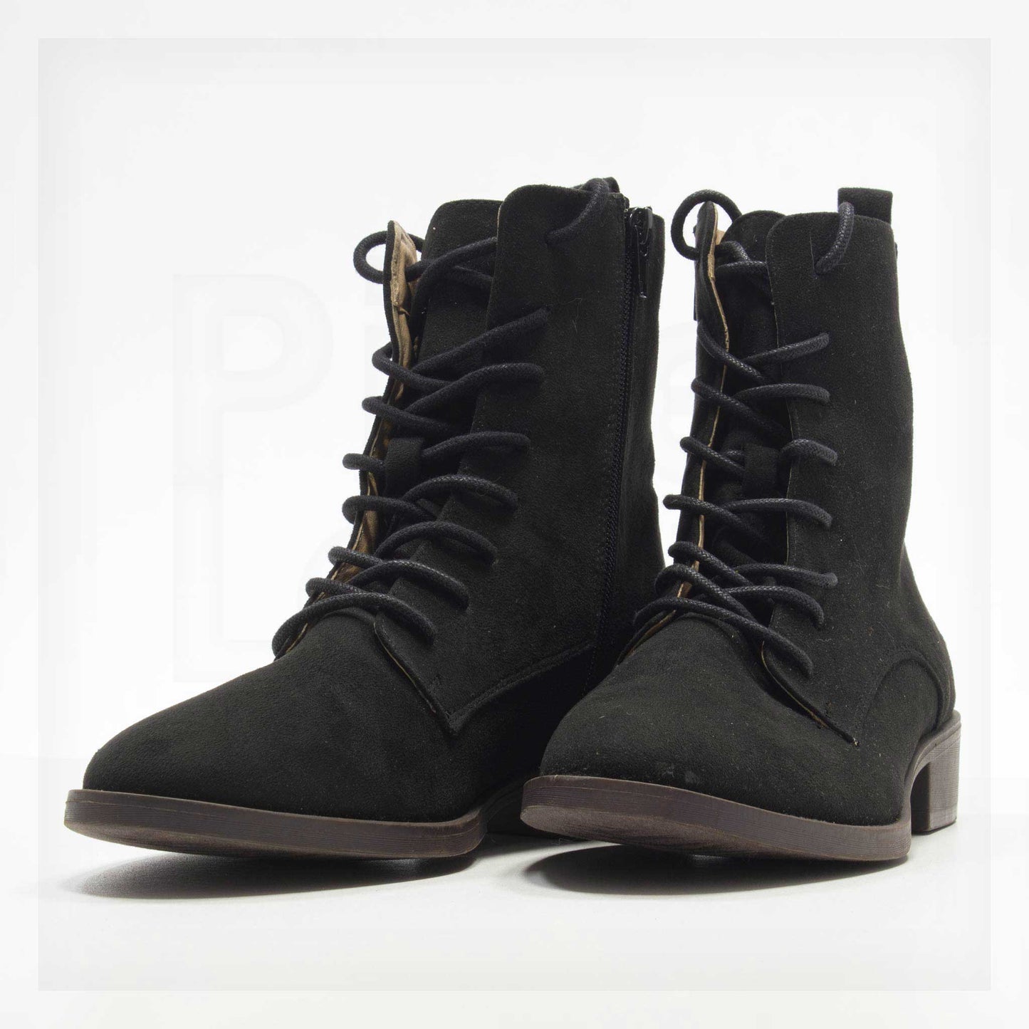 Machine Lace-Up Faux-Suede Side-Zip Combat Boots