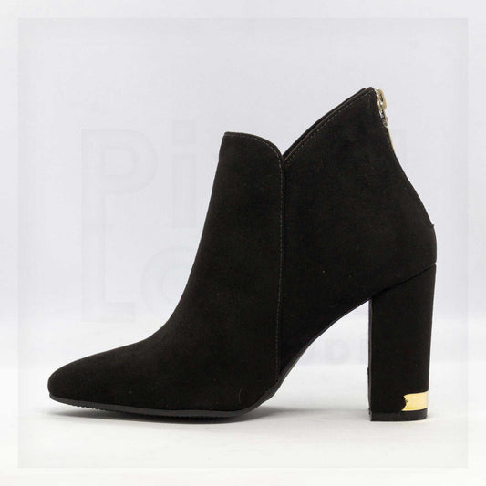 Machine Pointed-Toe Faux-Suede Block Heel Ankle Boots