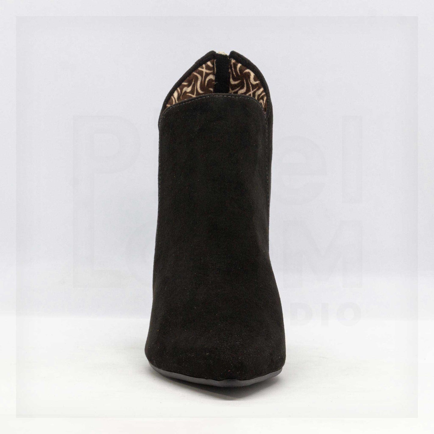 Machine Pointed-Toe Faux-Suede Block Heel Ankle Boots