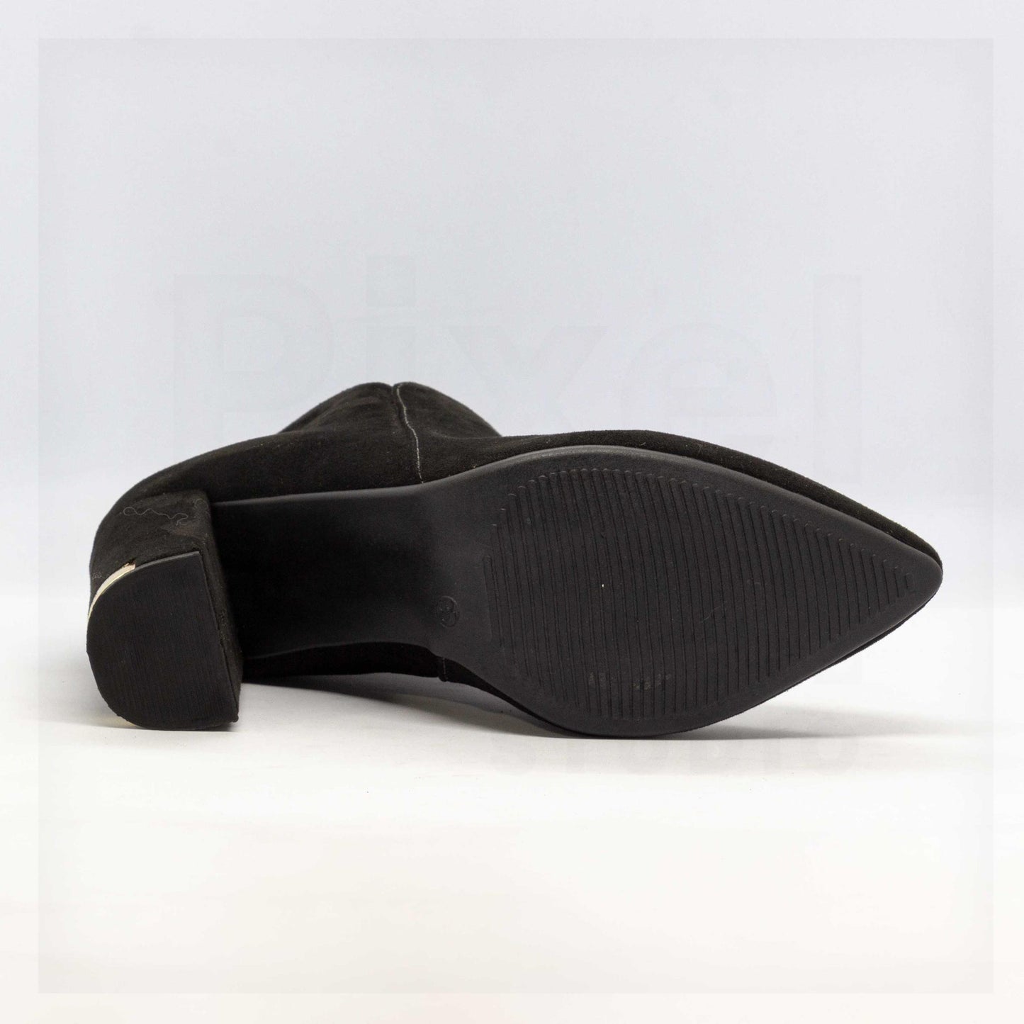 Machine Pointed-Toe Faux-Suede Block Heel Ankle Boots