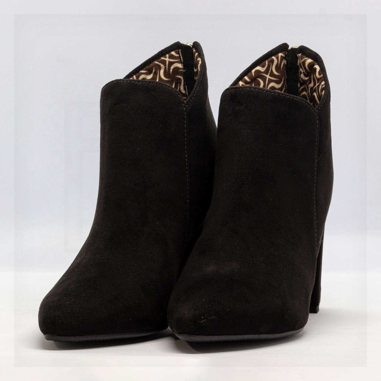 Machine Pointed-Toe Faux-Suede Block Heel Ankle Boots