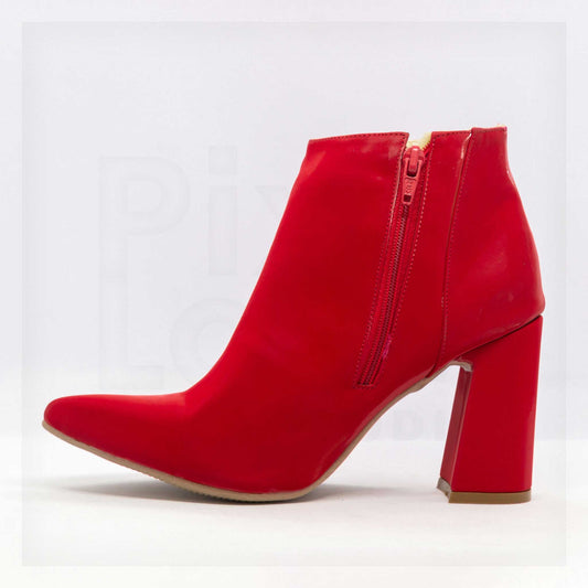 Machine Pointed-Toe Patent Block Heel Ankle Boots in Cherry Red