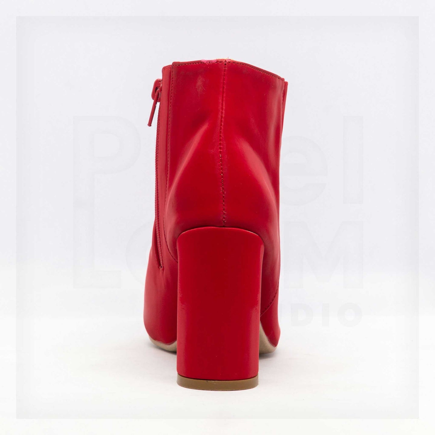 Machine Pointed-Toe Patent Block Heel Ankle Boots in Cherry Red