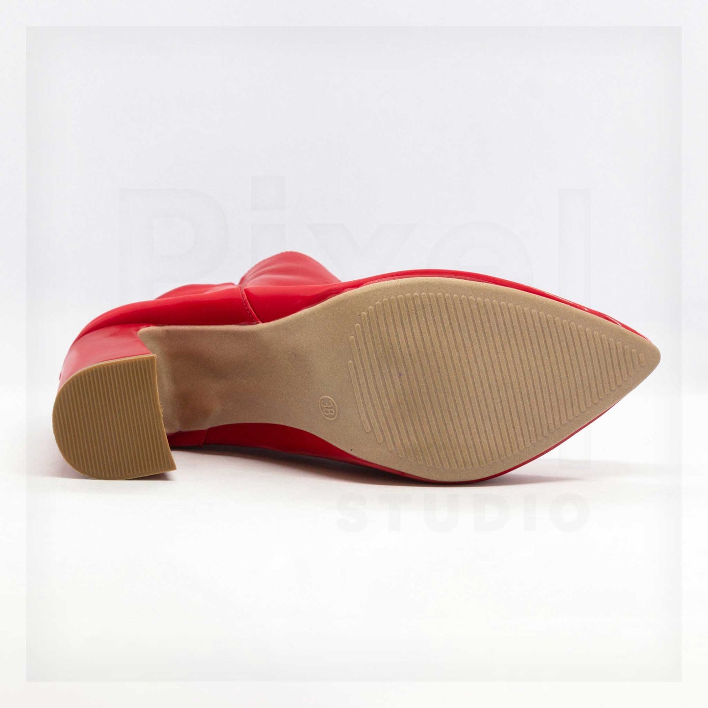 Machine Pointed-Toe Patent Block Heel Ankle Boots in Cherry Red