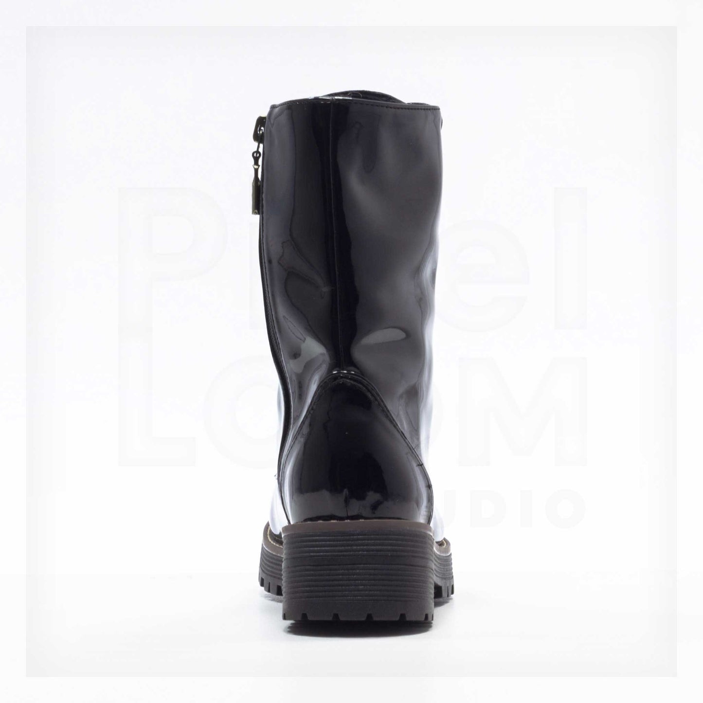 Machine Patent Lace-Up Mid-Calf Combat Boots in Black