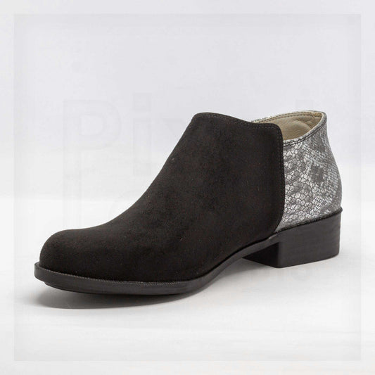 Machine Mixed-Media Faux-Suede Low Heel Ankle Boots
