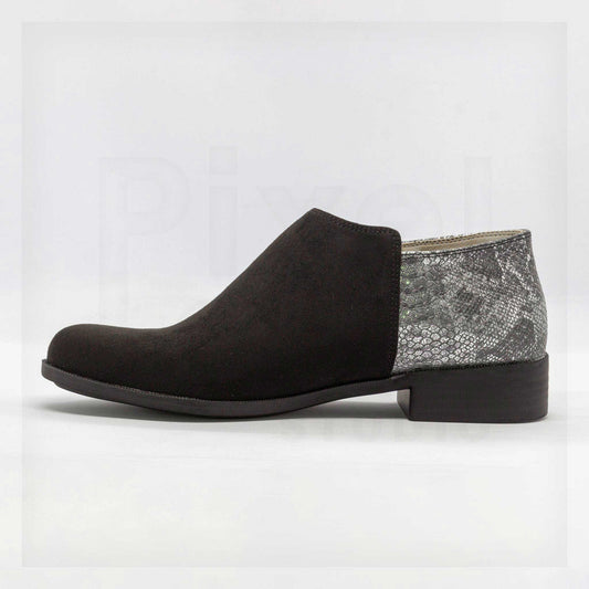 Machine Mixed-Media Faux-Suede Low Heel Ankle Boots