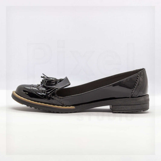 Machine Brogue Patent Leather-Look Tassel Loafers