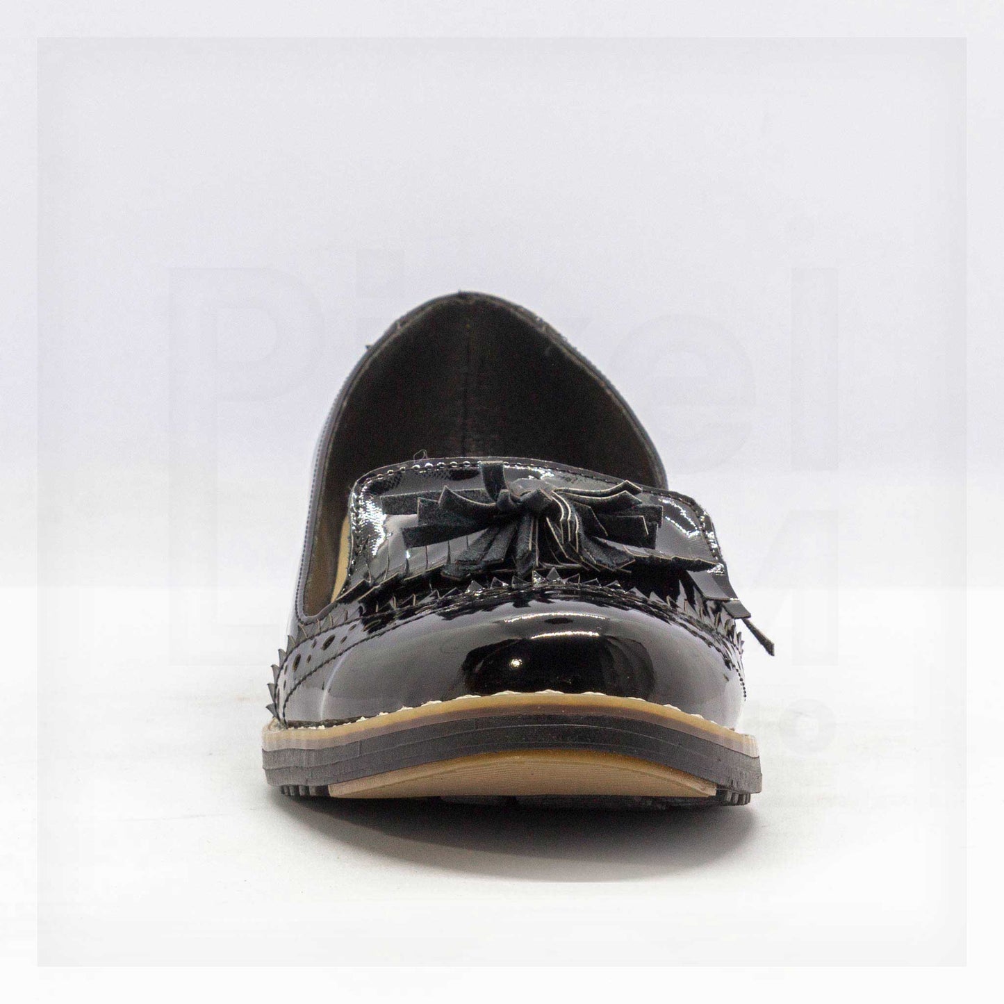 Machine Brogue Patent Leather-Look Tassel Loafers