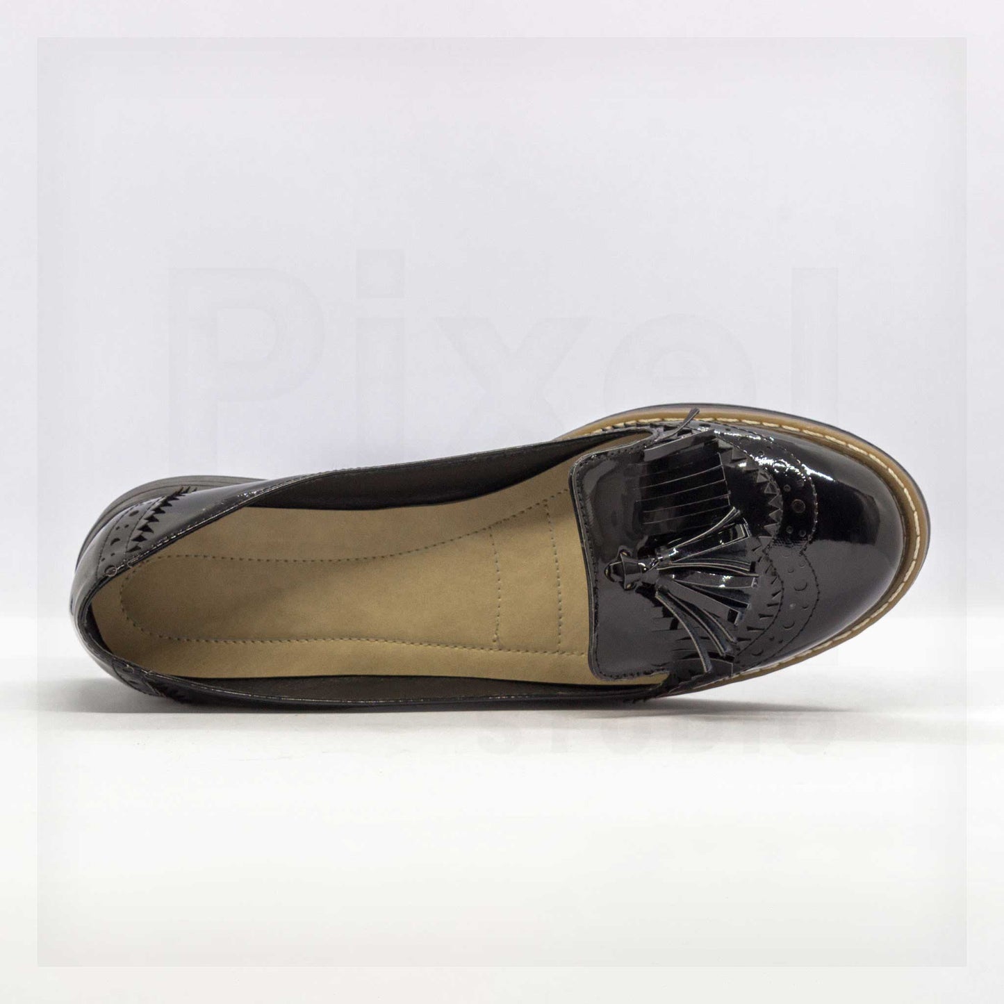 Machine Brogue Patent Leather-Look Tassel Loafers