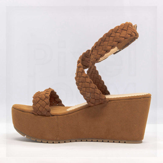 Machine Braided Straps Platform Wedge Sandals in Brown