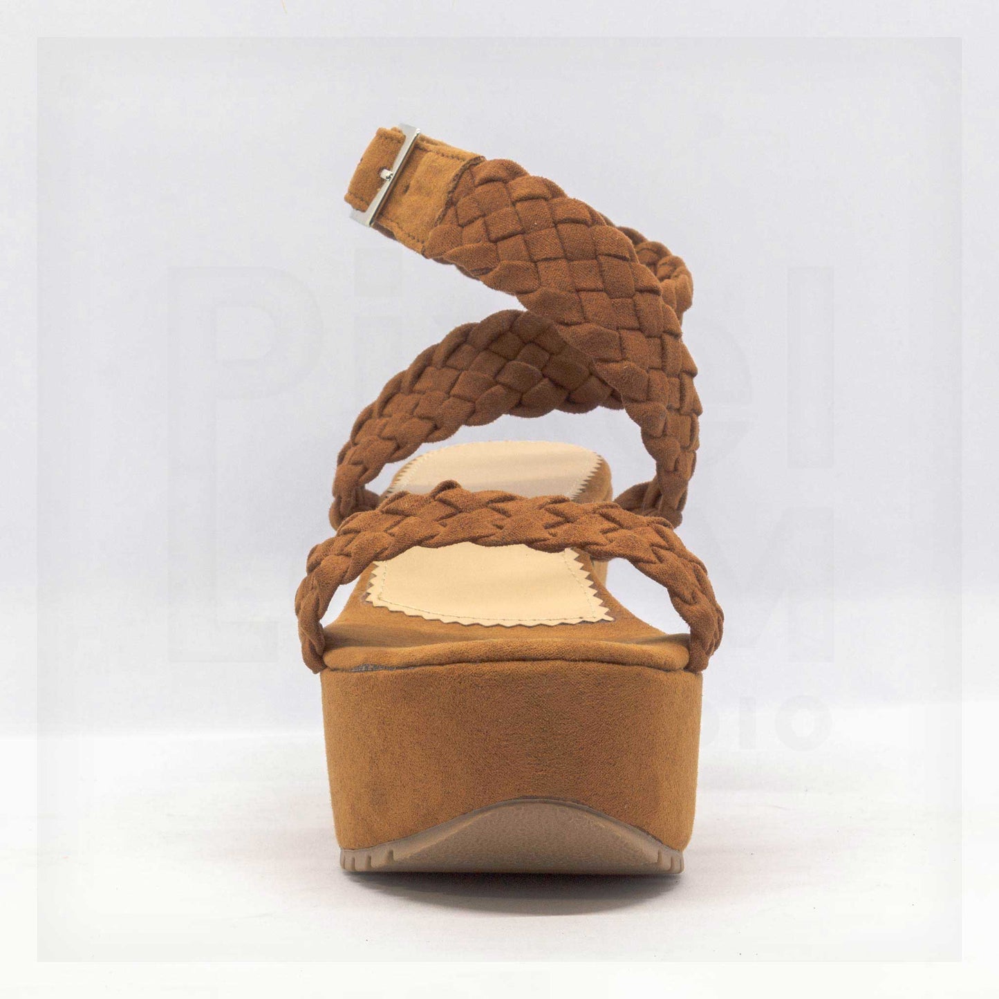 Machine Braided Straps Platform Wedge Sandals in Brown
