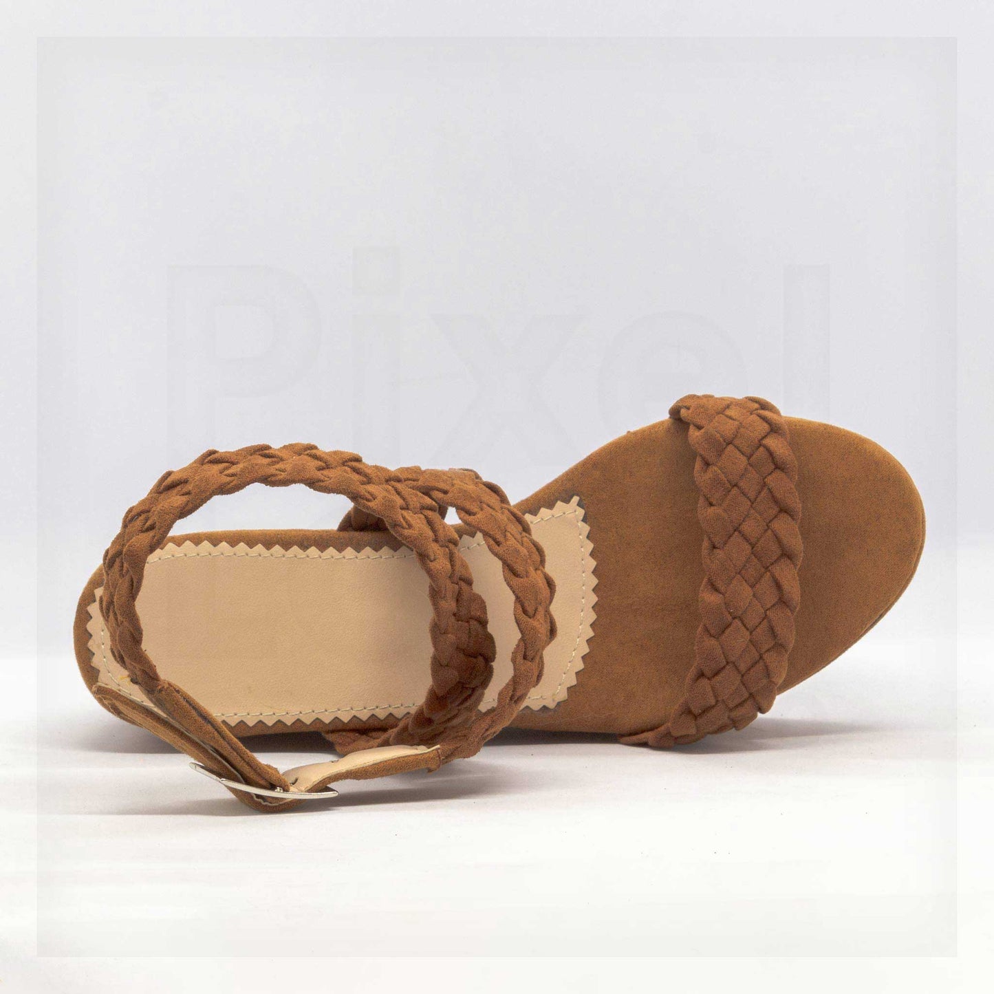 Machine Braided Straps Platform Wedge Sandals in Brown