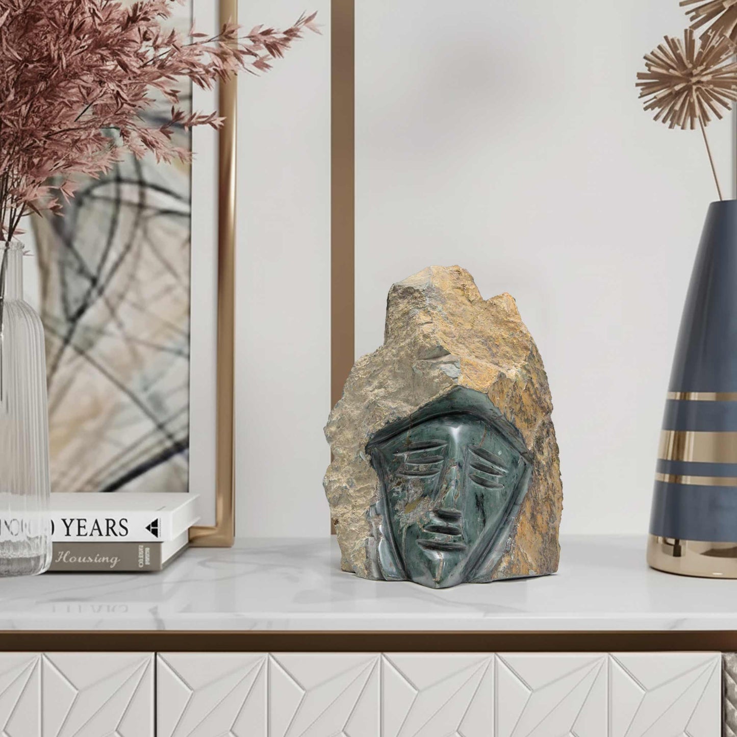 The Sentinel's Veil: Hand-Carved Jade Stone Sculpture